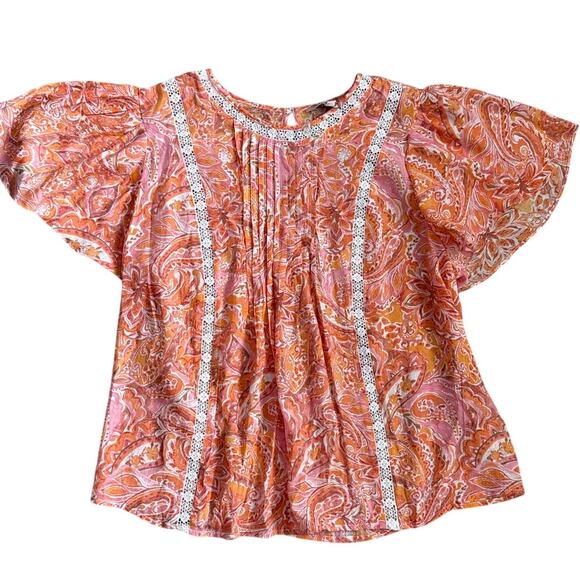 Nanette Lepore Floral Paisley Crochet Lace Flutter Sleeve Top Orange Size Medium - Picture 6 of 10